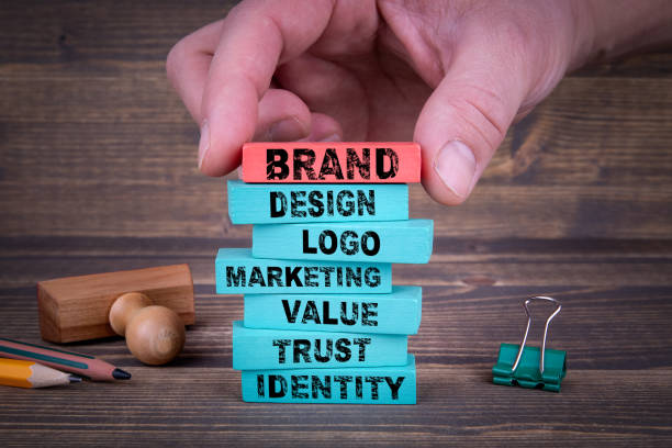 A person's hand placing the elements of brand management on each other